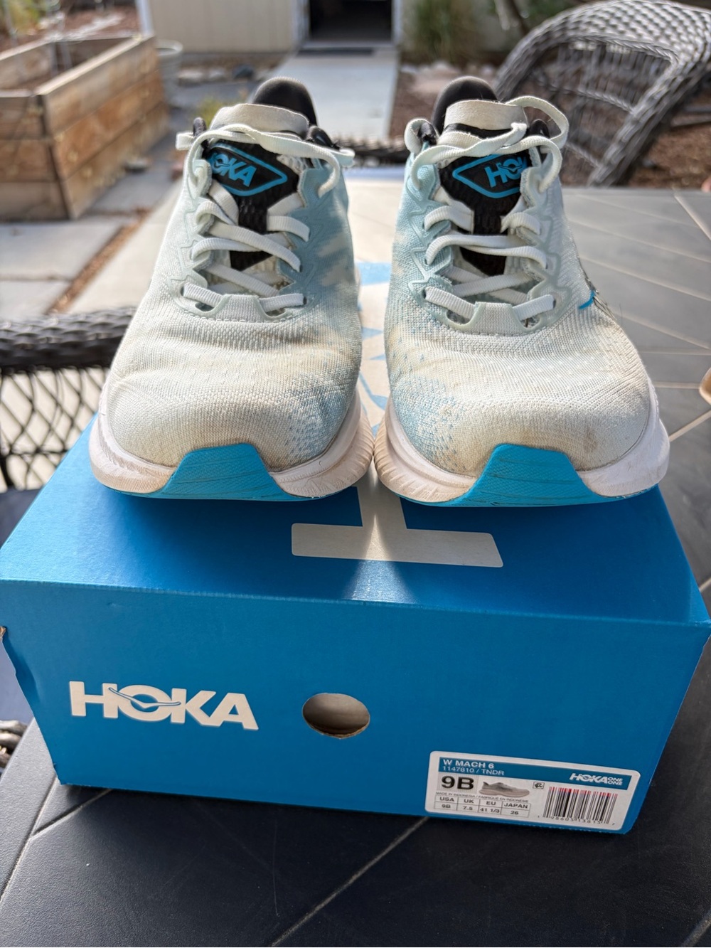 Hoka Mach 6 Light Blue and White Sneakers